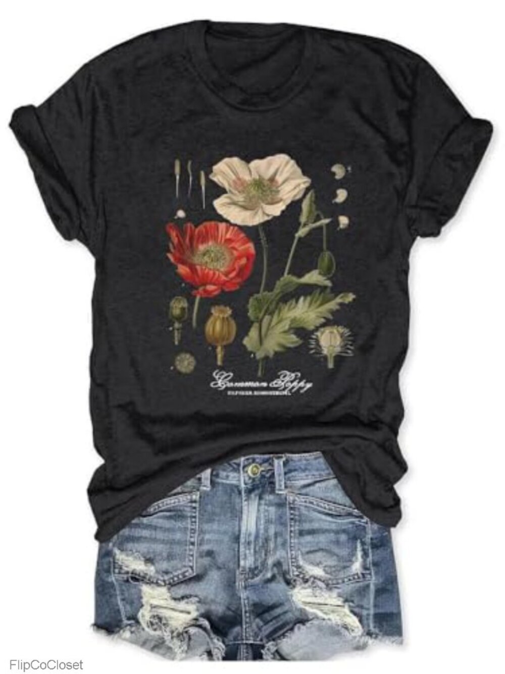 Vintage Poppy T-Shirt Crew Neck Short Sleeve Summer Memorial Day Tee